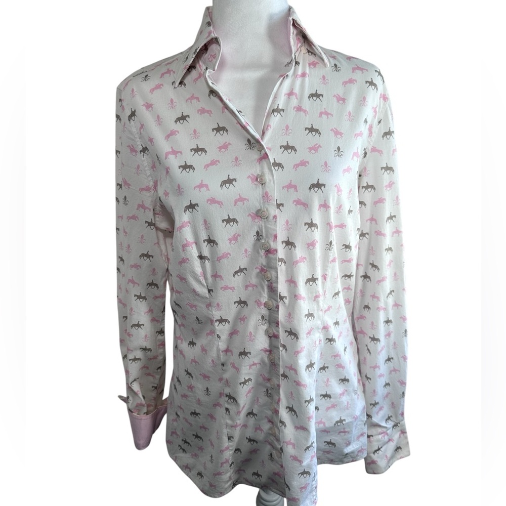 Fior Da Liso Equestrian Western Button Down Polo Shirt Top SZ 8